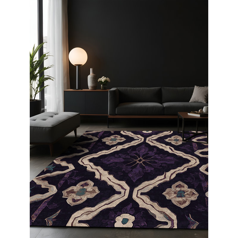 Tapis mauve soyeux et moelleux, Rectangle 7 pi x 10 pi