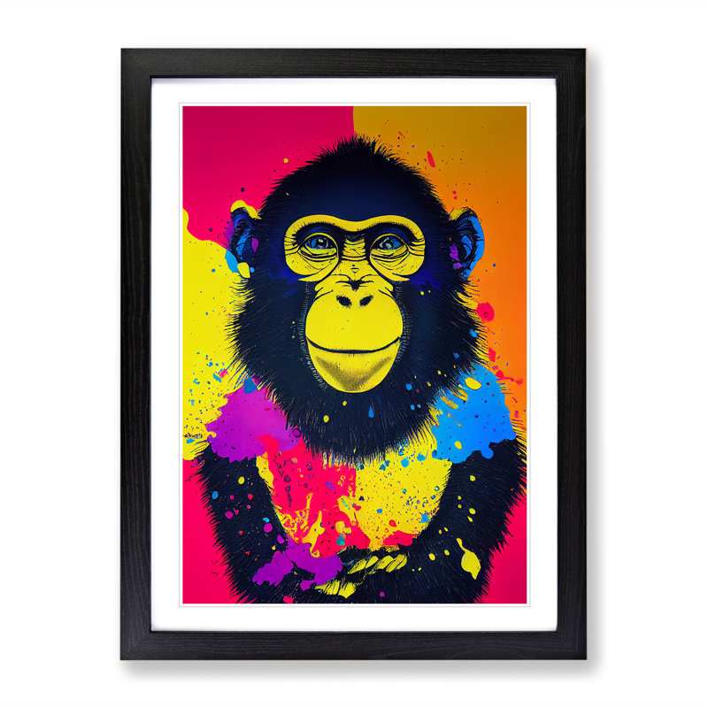 XV1022-4100X Splashed Monkey No.3 Abstract - Single Picture Frame Painting, Black, 46cm H x 34cm W x 2cm D