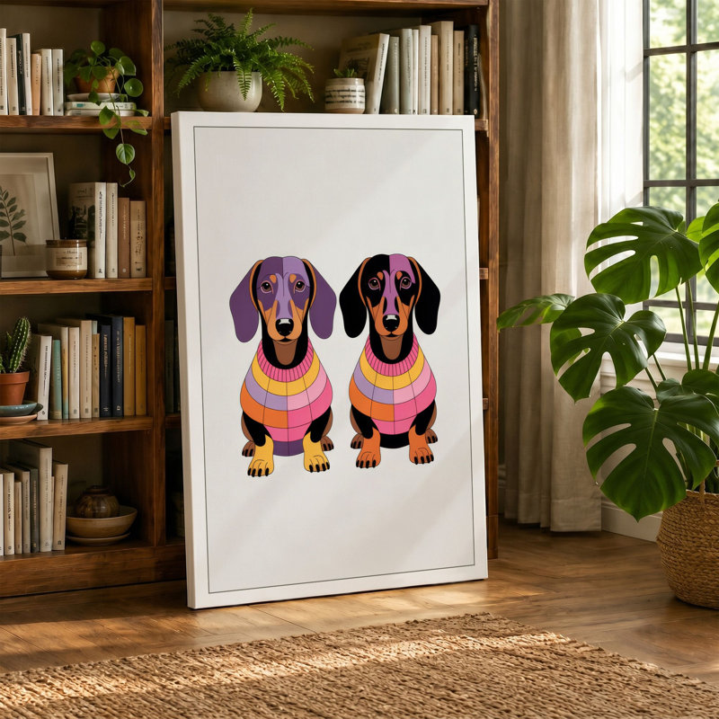 Dachshund Pair Modern - Wrapped Canvas, 24x16 - 61.0 x 40.6 cm, Sage Border