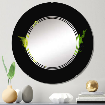 Vert et jaune, luxe, art abstrait fluide I - miroir mural moderne rond