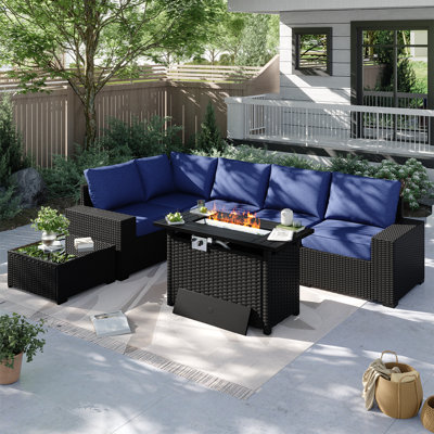 Ensemble de meubles de patio 7 pièces avec foyer au gaz propane de 44 po, ensemble de conversation pour jardin, patio, cour arrière