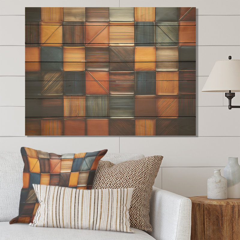 Colourful Earth Colours Tiles VI - Boho Mosaic On Wood Print, 10" H x 20" W x 0.78" D