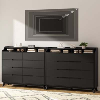 Dresser For Bedroom With 8 Drawers, 55" Large Dresser & Chest Of Drawers With Charging Station, Wood Closet Clothes Storage Tall Dressers Organizer Fo by Winston Porter