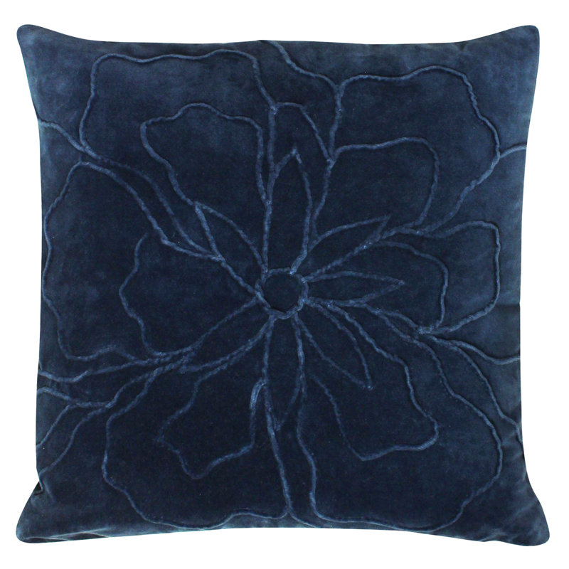 Floral Square Cushion Cover, Navy