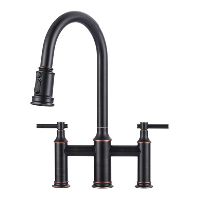 3 Holes 8 Inch Centerset Bridge Kitchen Faucet With Pull Down Sprayer