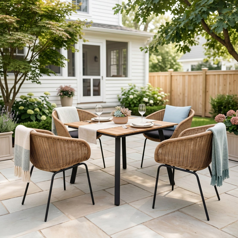 Outdoor Dining Table Collection with Umbrella Hole, All-Weather Foldable & Square Options, 35", Yellow