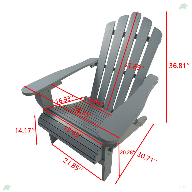 Chaise Adirondack d'extérieur ou d'intérieur en bois, pliable, gris