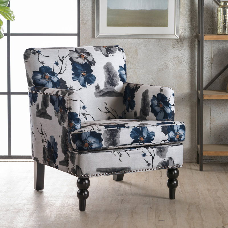 Lofties Contemporary Polyester Armchair with Solid Birch Wood Frame, Plush Cushions, Nailhead Trim, and Button-Tufted Diamond Detailing