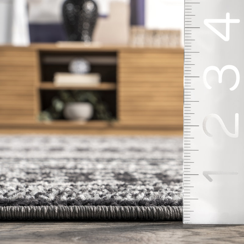 Canizales Striped Area Rug for Living Room Bedroom Dining Room Kitchen, Dark Grey/Ivory, Square 5'