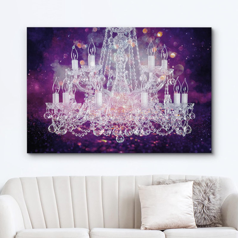 Lustre en cristal mauve scintillant mauve, lumières de style, contemporain, relax, calme, art mural sur toile, Toile tendue