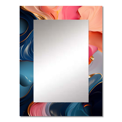 Pink And Gold Liquid Ink Abstraction VI - Liquid Ink Decorative Wall Mirror, Pink Large Mirror, Printed Metal Art