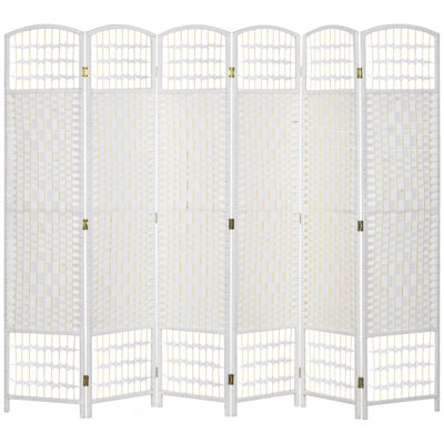 6 Panel Room Divider, Folding Privacy Screen, 5.6' Room Separator, Wave Fiber Freestanding Partition Wall Divider for Rooms, Home, Office, White