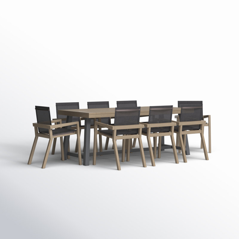 Asheton 8 - Person Wood Patio Dining Set with Extendable Rectangular Table, Grey