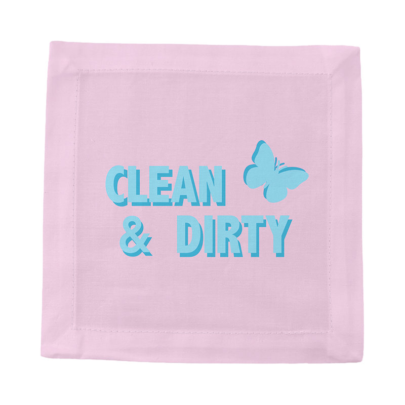 Canasta Clean And Dirty Cotton Sateen Cocktail Napkins, Pale Pink Blue