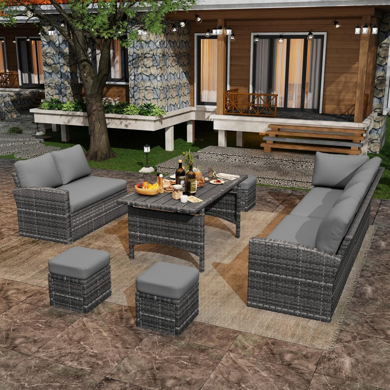 7-piece Wicker Patio Furniture Set With Cover, Dining Table & Chairs
