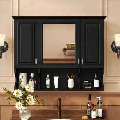 Armoire à pharmacie murale 35 po x 28 po, armoire de salle de bain moderne avec miroir, armoire à miroir avec tablettes ouvertes