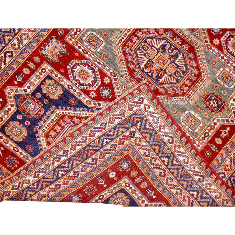 Tapis rouge et bleu noué à la main de haute qualité