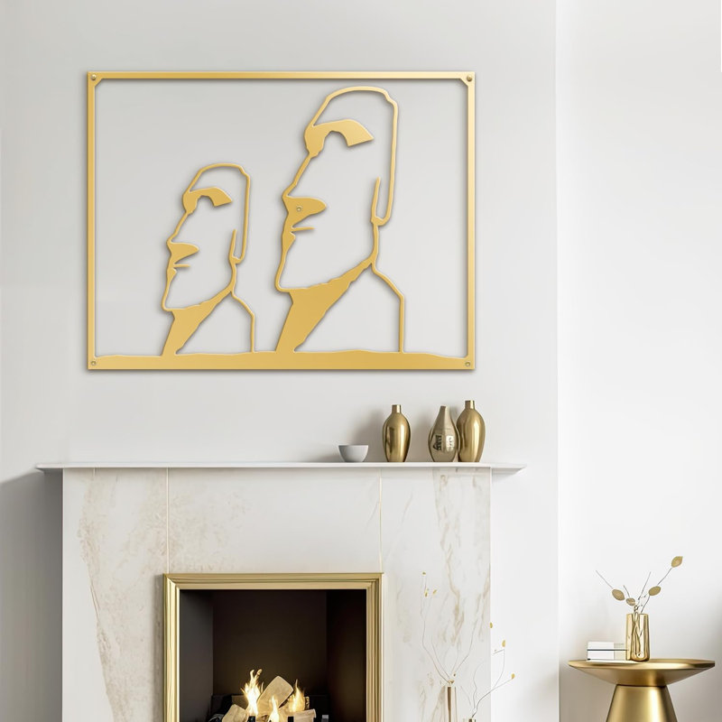 Décoration murale minimaliste moderne abstraite à double portrait minimaliste, H 13,68 po x l 18 po x P 0,05 po, Or