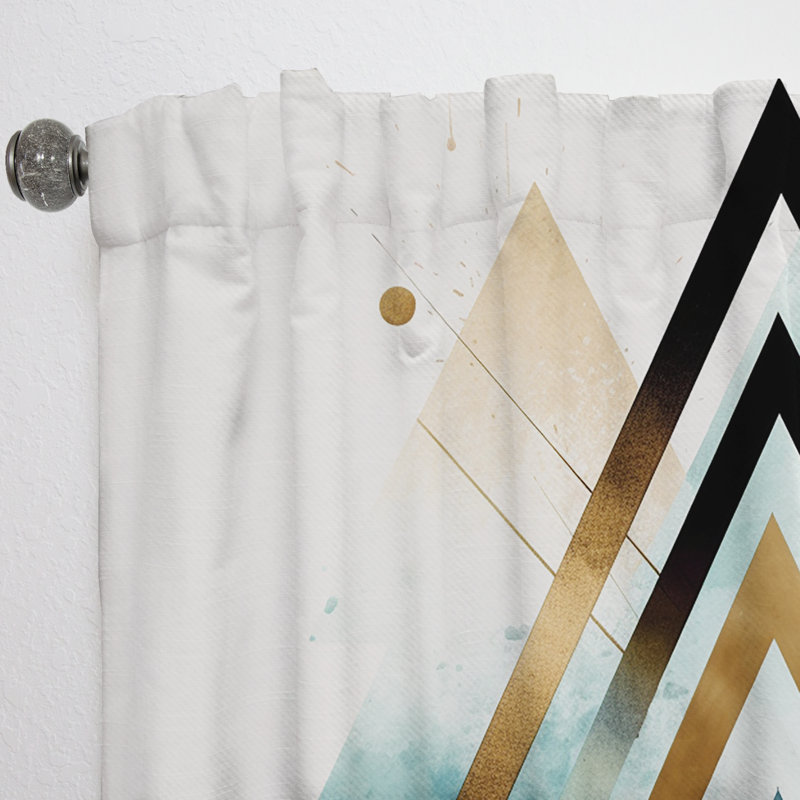 Habiba - Green Triangle Boho I - Abstract Curtain - Velvet Room Darkening - 1 panel, 52" W x 108" L
