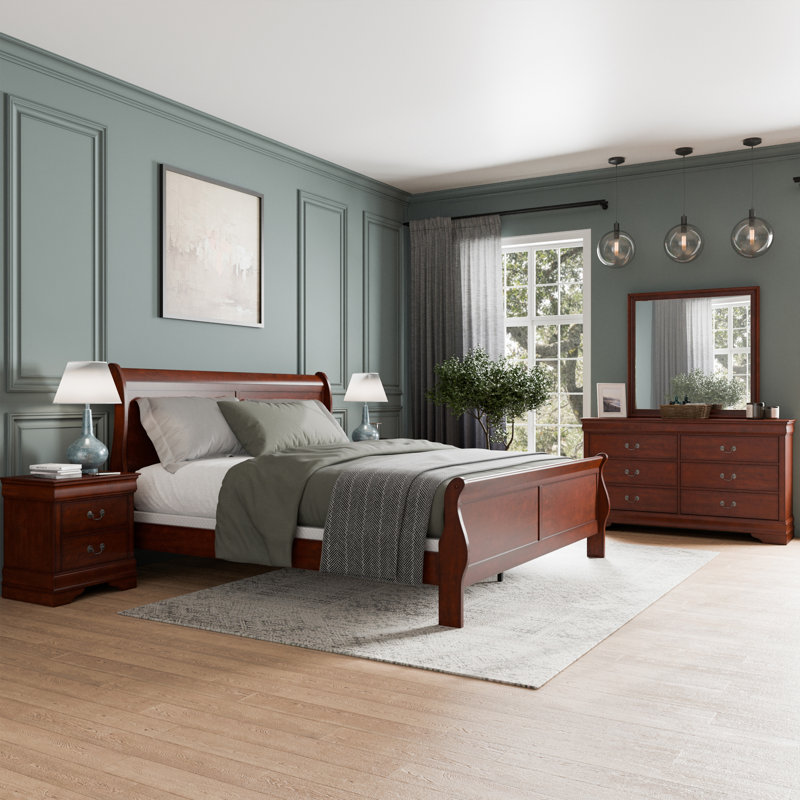 Aberdeen 5-Piece Bedroom Set, Brown, King, 5 Pcs: Bed, 2 Nightstands, Dresser, Mirror