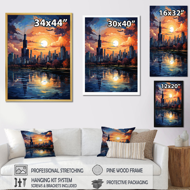 Chicago Popart III sur impression sur toile, Cadre photo argenté, H 32 po x l 24 po x P 1 po
