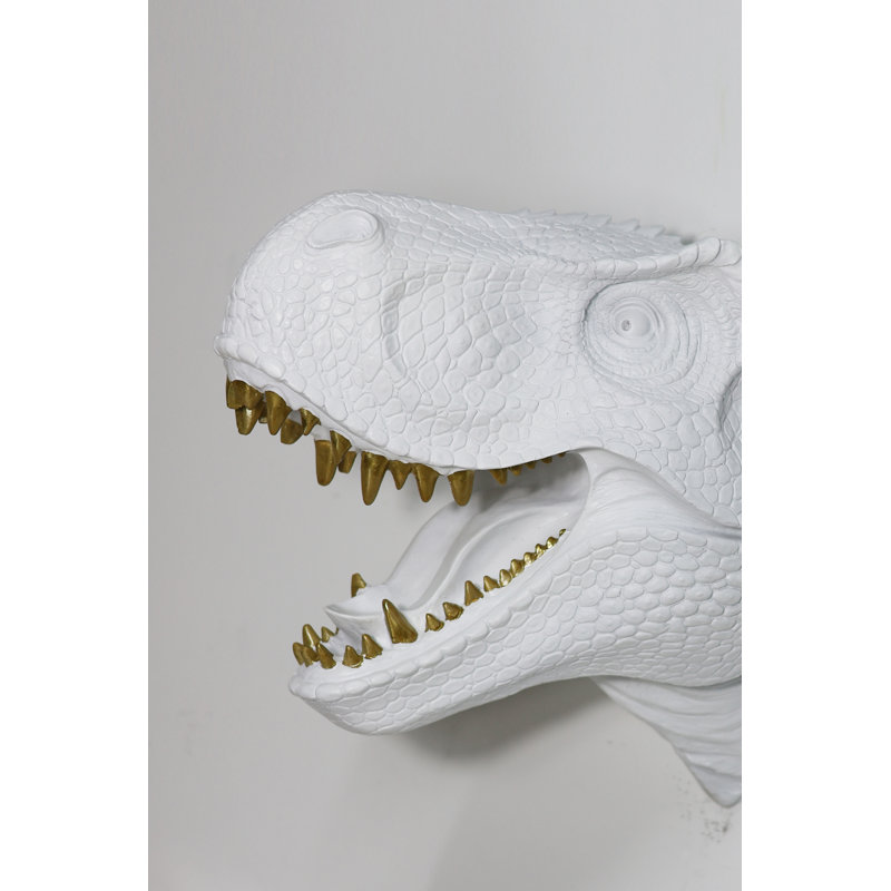 Dinosaur Head Sculpture Wall Mounted Ornament, White;Gold
