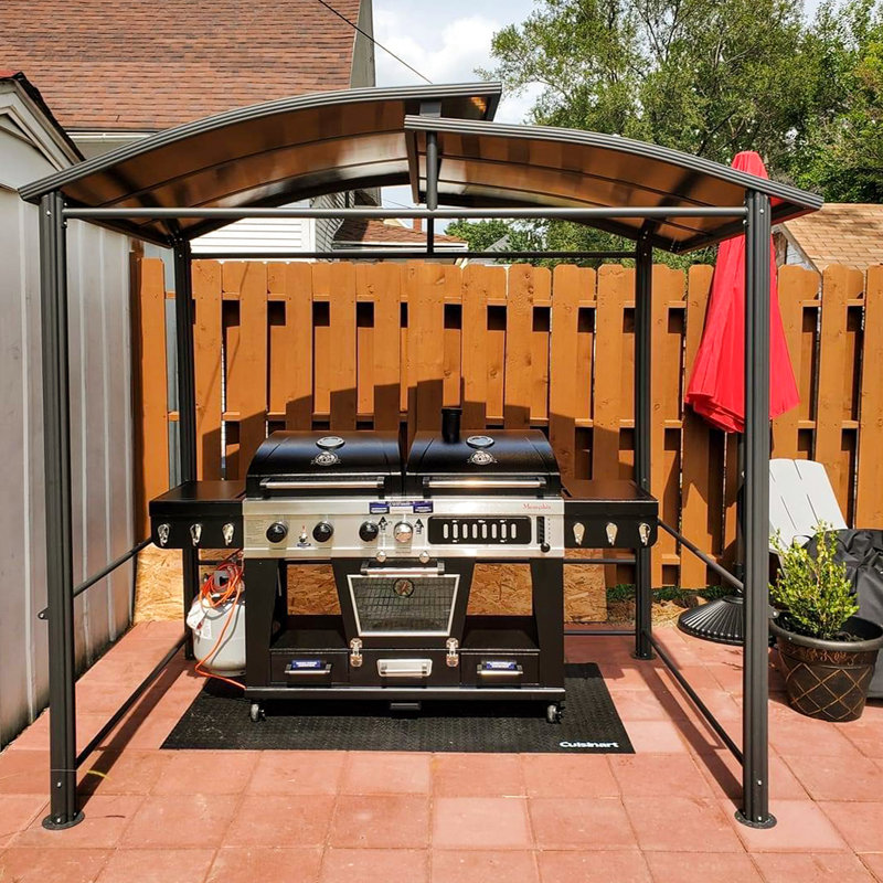 Black Metal 8'x5' BBQ Grill Gazebo with Shelves