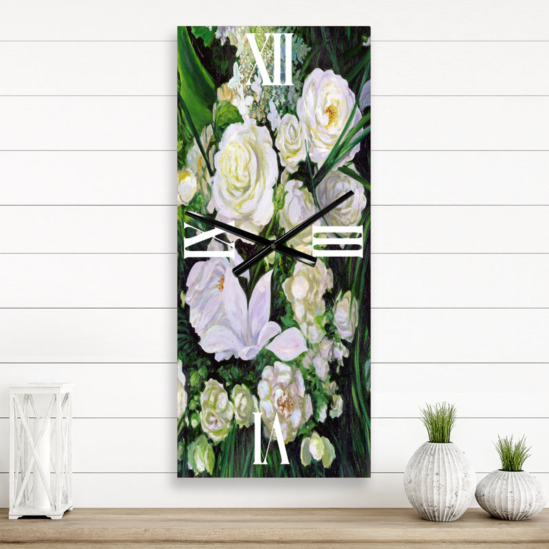 Bouquet de roses blanches - Horloge murale traditionnelle, Petit