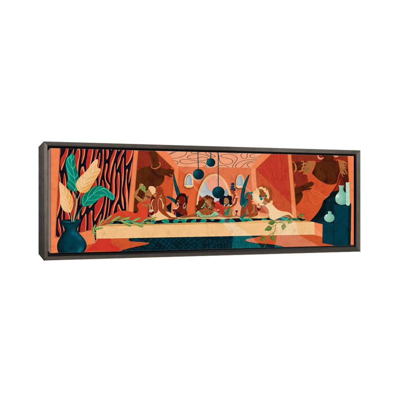 «Last Supper» - Impression panoramique, H 20 po x l 60 po x P 1,5 po, Bois foncé rustique, Toile encadrée