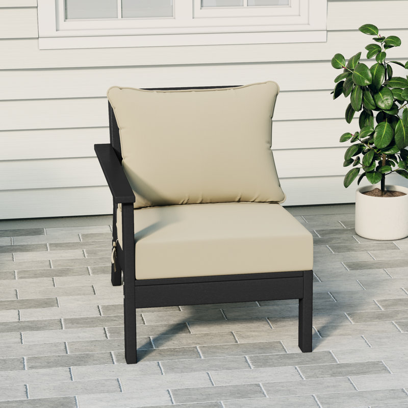 Deep Seating Left Arm Chair With Cushions, Beige, Black