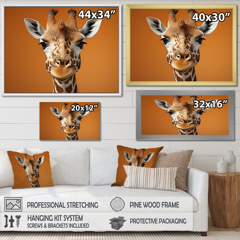 Girafe brune sentinelle Savannah, Cadre flottant doré, H 24 po x l 32 po x P 1 po