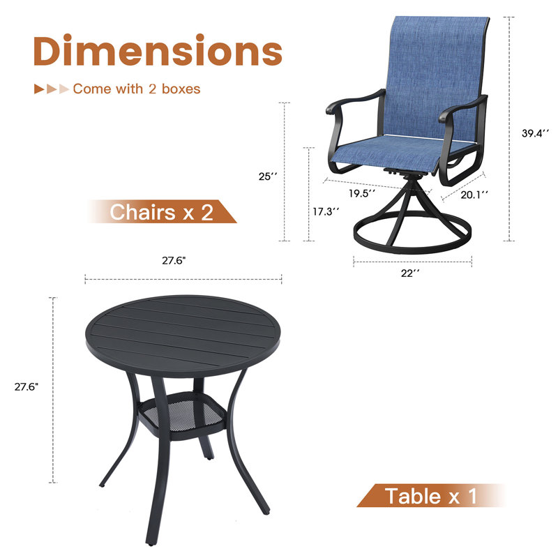 Round Patio Dining Set, Noir / bleu