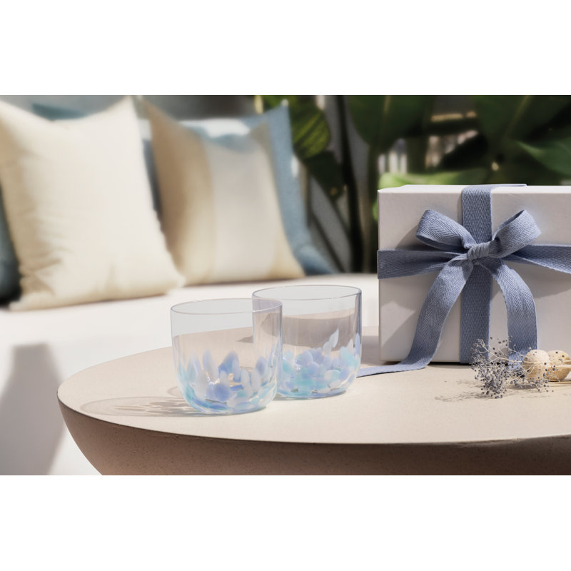 comme. par Villeroy & Boch - Ensemble de 2 verres à eau Aqua Confetti Capacité de 14 oz, verre bleu, décor de confettis, lavable au lave-vaisselle, verres en verre