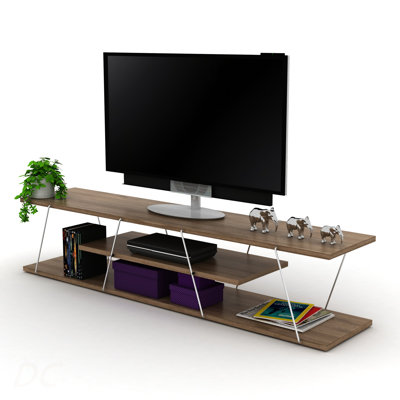 Furnishome Store Tars Mid Century Modern Tv Stand 4 Shelves Open Storage Metal Cords Entertainment Centre 56 Inch Low Tv Unit