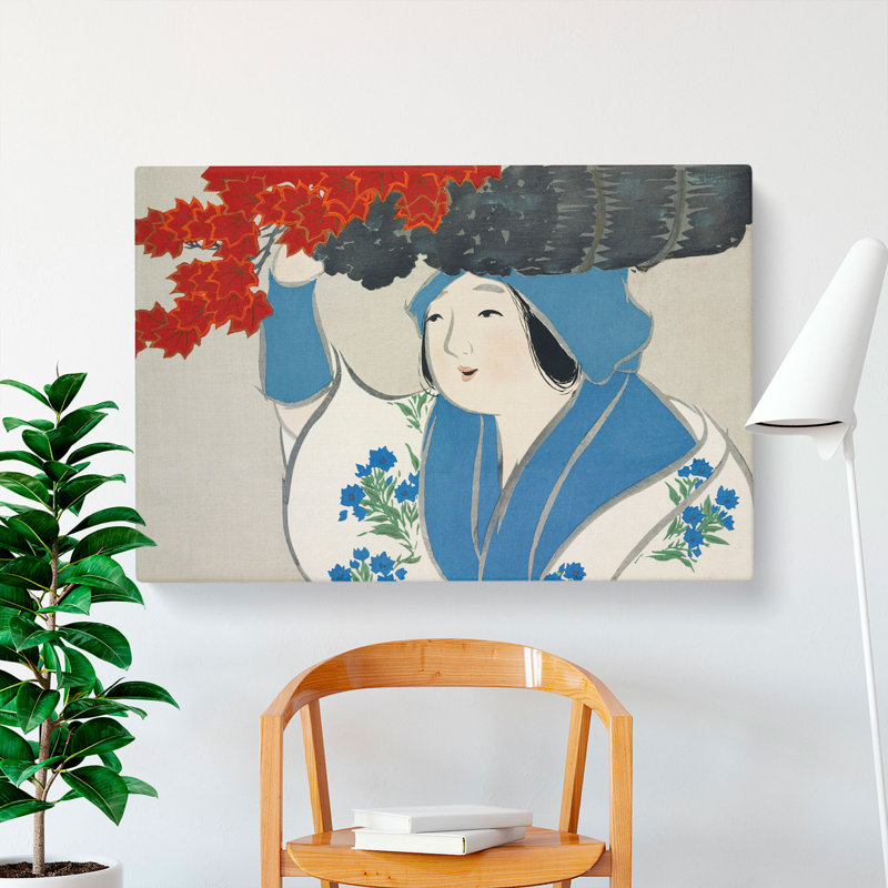 Woman Carrying Leaves by Kamisaka Sekka - Wrapped Canvas Painting, 35cm H x 50cm W x 3cm D