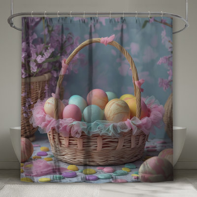 Pastel Easter Eggs Basket Shower Curtains Extra Long