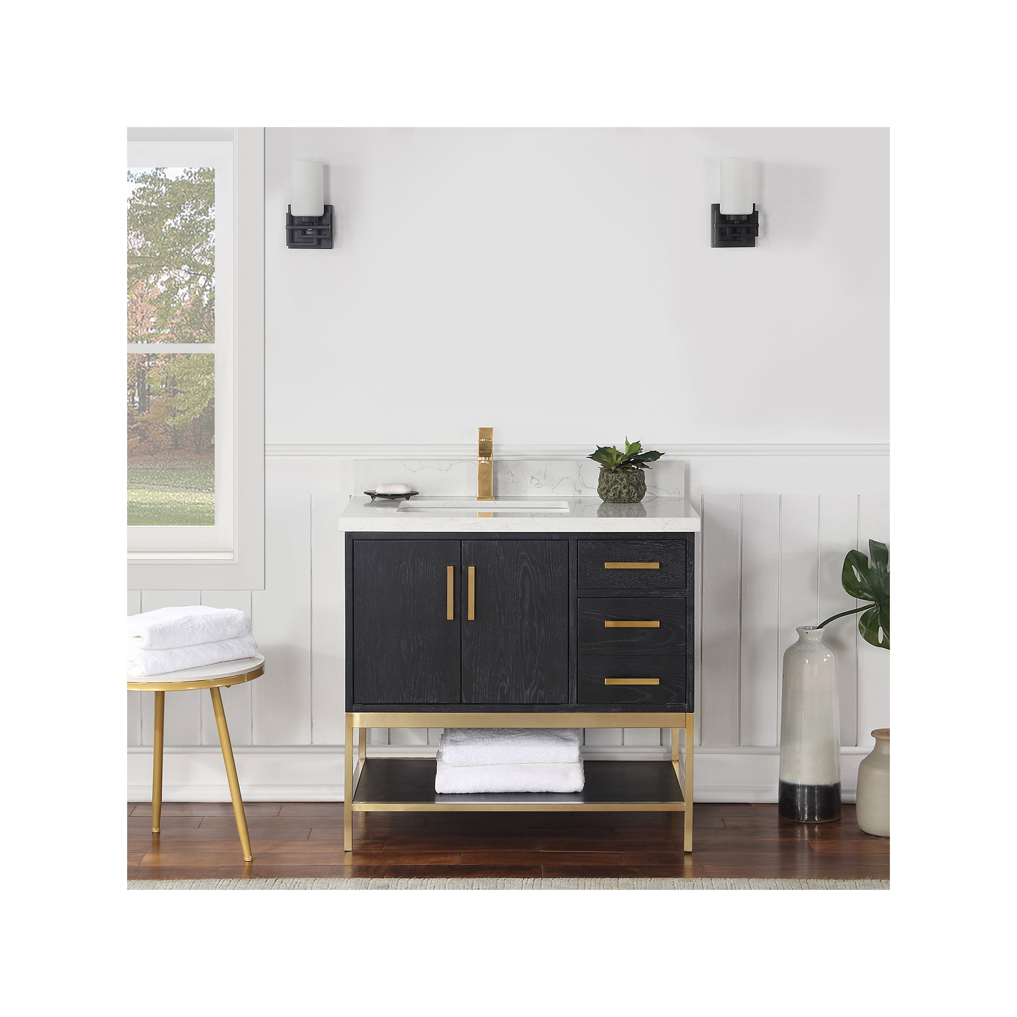 Blanche 36" Single Bathroom Vanity Set, Gold, Black