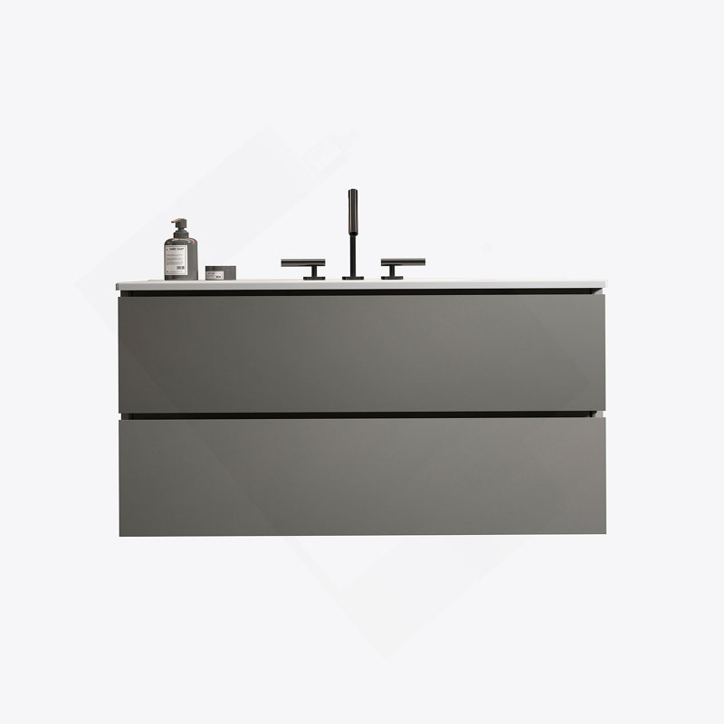 Meuble-lavabo mural gris de 36 po avec lavabo en céramique et trois trous de robinet, grand meuble-lavabo flottant de rangement pour salle de bain moderne, pré-assemblé