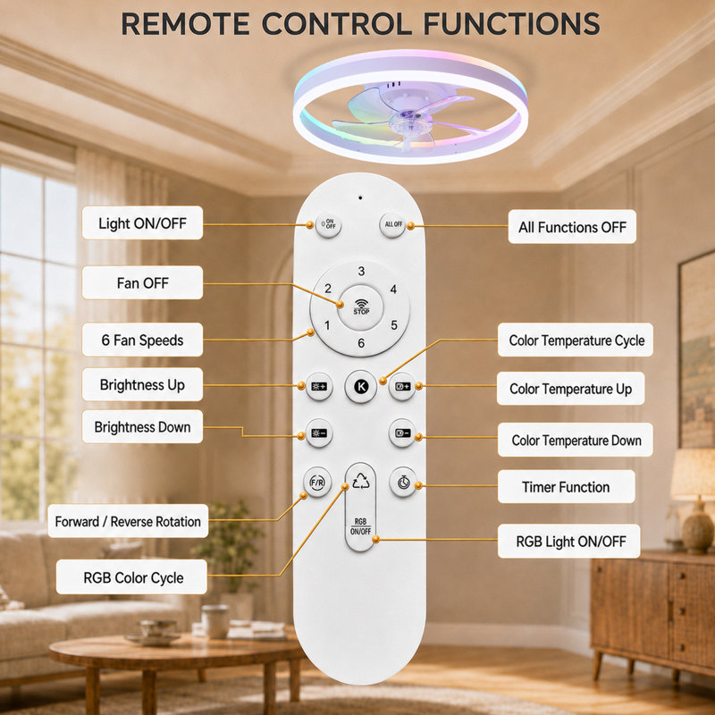 Ventilateur de plafond encastré blanc 20 po avec lumière, profil bas, application et télécommande, moteur à courant continu silencieux à 6 vitesses, DEL à intensité variable pour la chambre à coucher