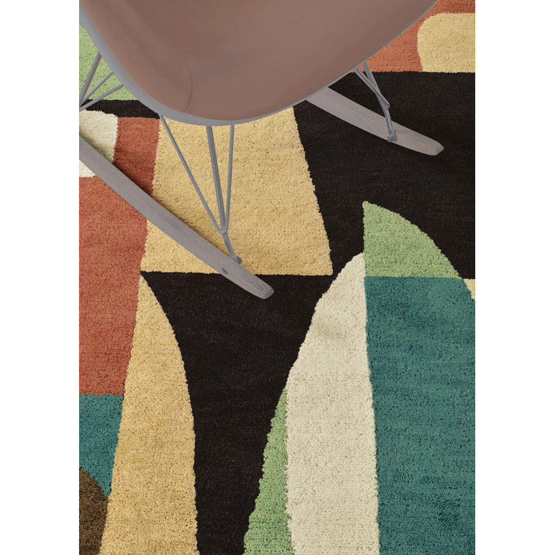 Jazzy Hand Knotted Wool Abstract Area Rug, Rectangle 6'7" x 9'10"