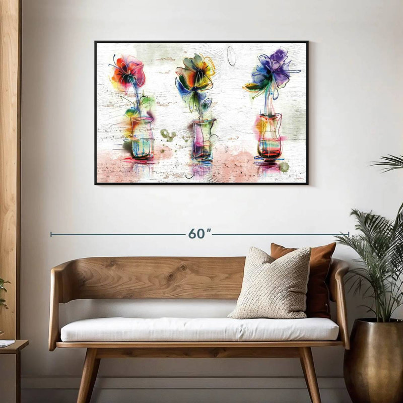Fleurs colorées rustiques, Cadre flottant noir, 43 po x 29 po