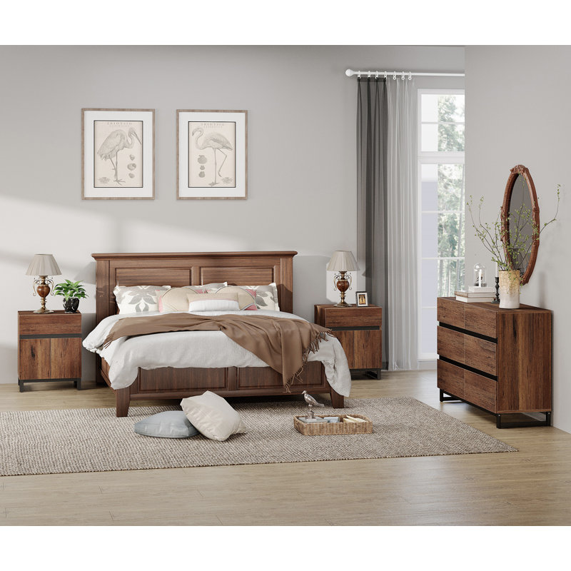 3-Piece Modern Bedroom Furniture Set, 47-Inch Dresser With 6 Drawers And 2 Nightstands Featuring Drawer And Cabinet Design, Bedroom Set Of 3