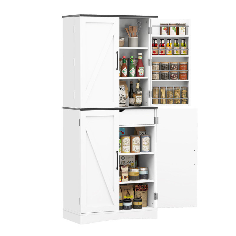 Armoire de cuisine 72 "avec tablettes réglables, tiroir et portes de grange