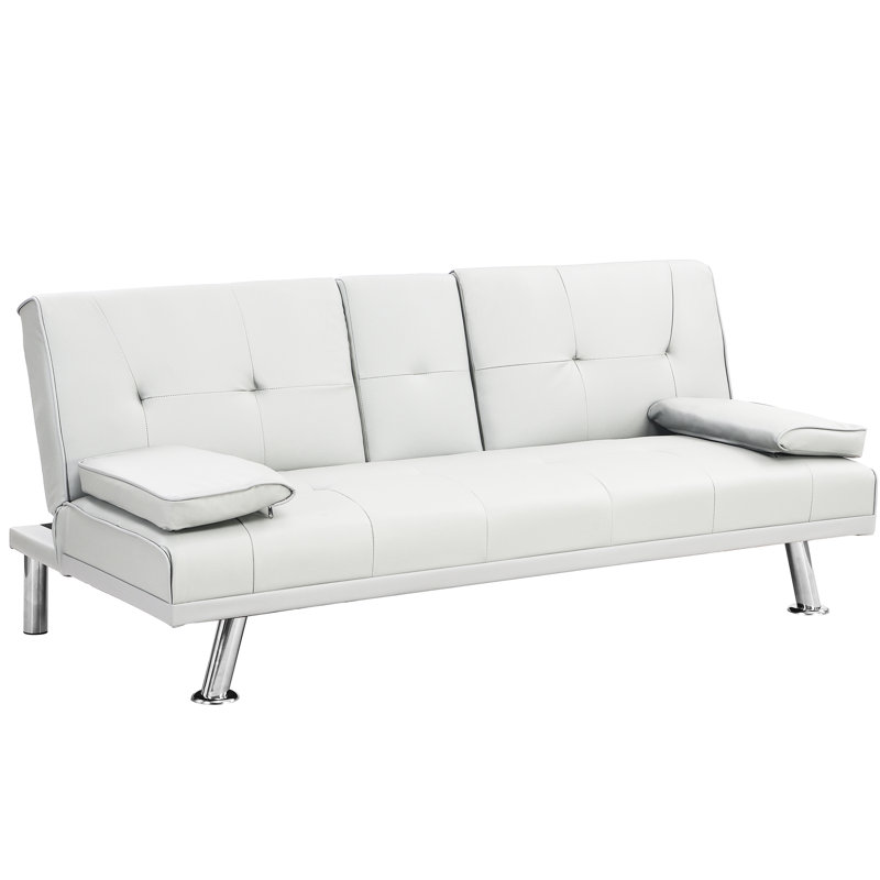 Lit blanc avec accoudoirs, deux supports, pieds en acier inoxydable, structure en bois, polyvalent pour toutes les occasions, étapes d'assemblage facile, scènes de 600 lb, capacité de poids, installation, capacité