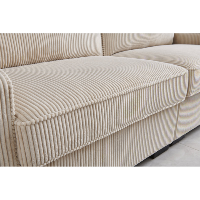 Causeuse en velours crème, structure et coussins de soutien avec siège réglable, tissu, bois robuste