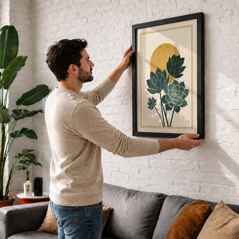 Layered Lotus Blooms Botanical - Framed Print, Oak, A4 - 29.7 x 21.0 cm