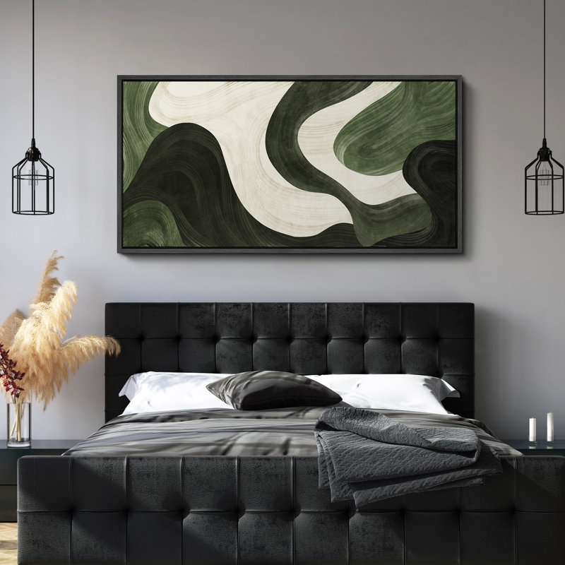 Reproduction d'art sur toile surdimensionnée à motif abstrait texturé abstrait vert Minimalst, H 30 po x l 60 po, Black