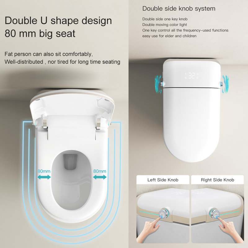 MEDUNJESS Upgraded Smart Toilet With Aromatherapy, Dual Control Knobs, Auto Lid, Heated Seat, Instant Warm Water, Wireless Remote & Full Safety Features