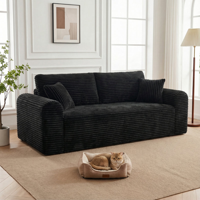 Boneless 86.6" Modern No Assembly Required Compressed Cloud Sofa, Black