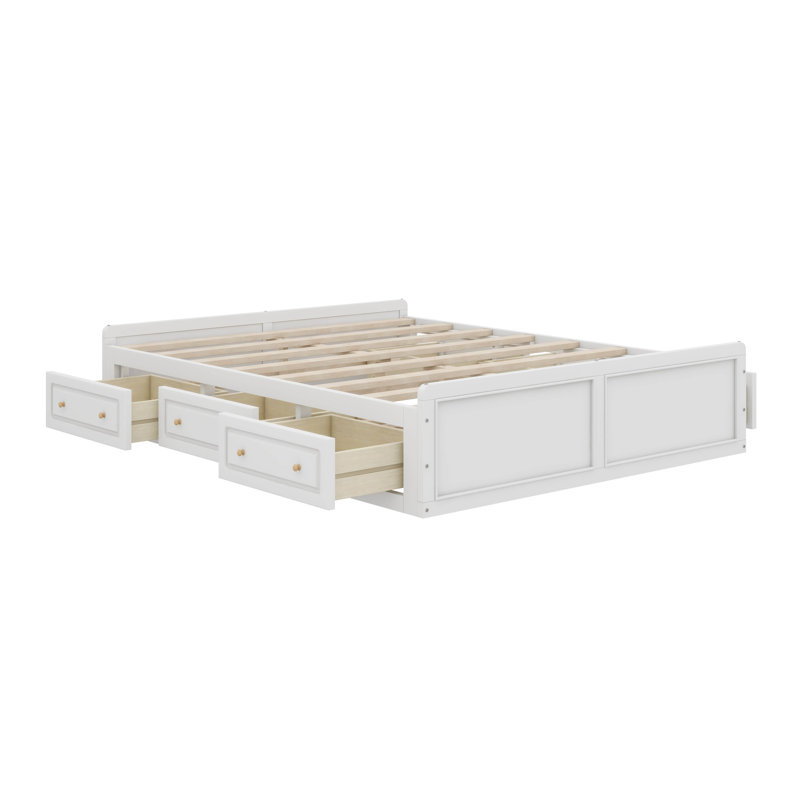 Base de lit plateforme en bois pour grand lit comprenant six tiroirs, Blanc
